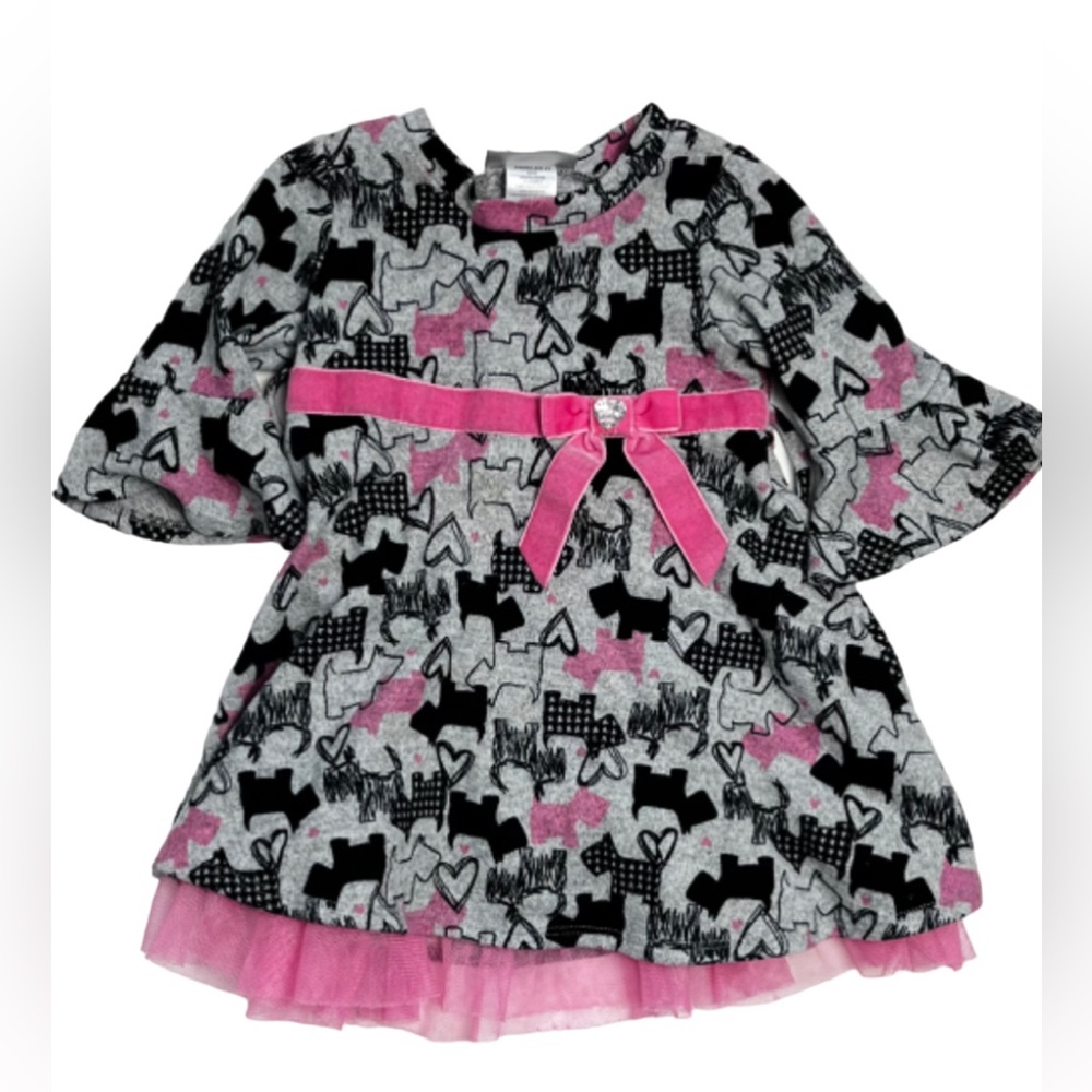 Youngland Scottie dog print long sleeve dress toddler size 2T Grey Pink